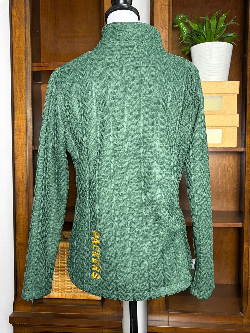 NFL Green Bay Packers Textured Full Zip Pockets Jacket Womens L Fleece Mock Neck - Picture 3 of 13